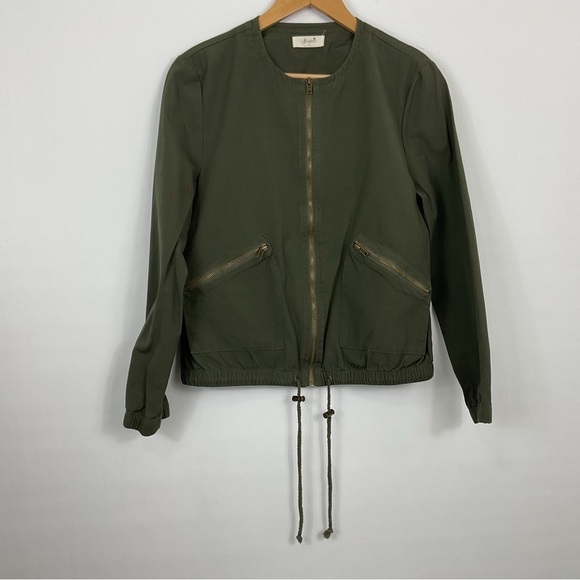 Freebird Army Green Olive Crew Neck Full Zip Jacket Size Medium - Picture 1 of 6